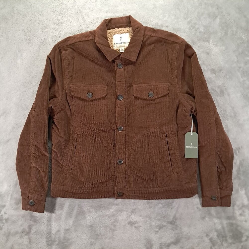 NEW Mutual Weave Sherpa Lined Corduroy Trucker Jacket Men L Large Brown